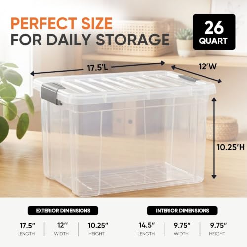 26.5 Quart Clear Plastic Storage Boxes with Lids (26 Quart)