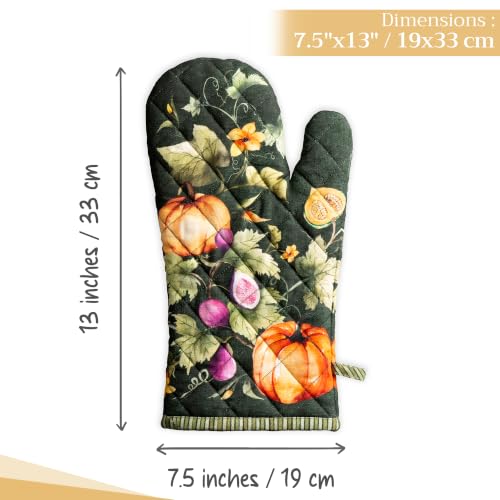 Maison d'Hermine Oven Gloves 100% Cotton Oven Mitt (026 - Pumpkin Garden - Dark Green / 7.5" x 13" (Oven Mitt))