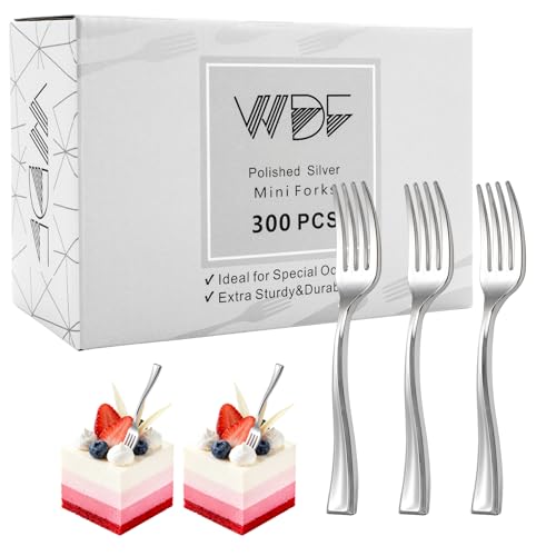300 Pieces Silver Mini Forks 4 Inches Silver Appetizer forks Forks Plastic Tasting Forks Perfect for Weddings Small Appetizers and Desserts (Silver / Mini Forks)