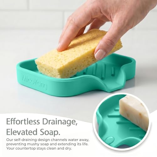 Silicone Soap Dish with Drain Spout (Mint / S(4.9"×3.2"))