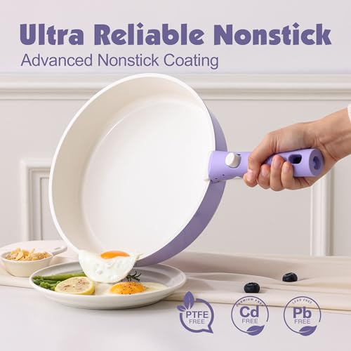 17 Piece Ceramic Detachable Handle Pots and Pans Set Purple (Purple / 17 Piece)