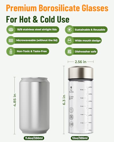 12oz Wide Mouth Glass Juice Bottles With Stainless Steel Lids 4 Pack (silver lid)