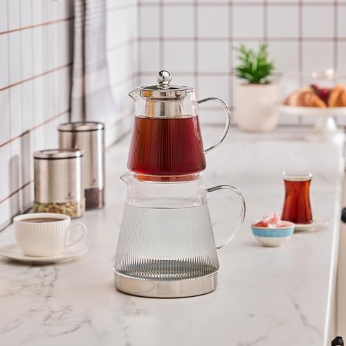 Keops XL Borosilicate Glass Teapot with Infuser and Lid for Stovetop (XL / Silver Transparent)