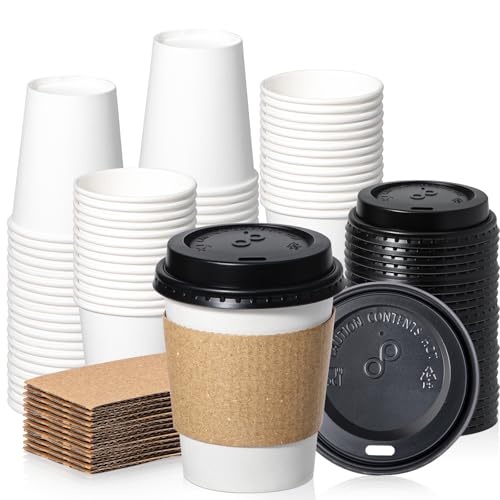 50 Pack 8 oz Disposable Coffee Cups with Lids (8 oz)