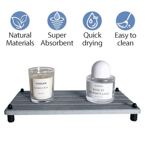 2 PCS Water Absorbing Stone Trays for Bathroom Sink Fast Drying Coasters (9.5" X 4.7" Grey)