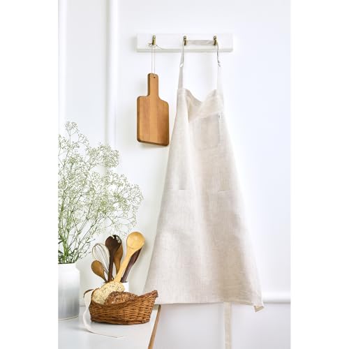 100% Pure Linen Apron Light Natural Woven (Light Natural / 33 X 30 Inch)