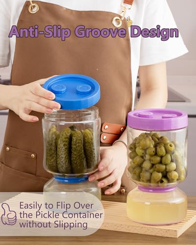 Pickle Jar with Strainer Flip (6-Purple&Klein blue / 51oz 2pcs)