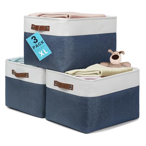 16x12.5in Storage Baskets (Navy Blue / Off-White / Extra Large - 3pc)