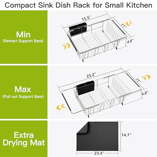 in Sink Dish Drying Rack with Mat (Silver / For 12"-30"w Sink, with Mat)