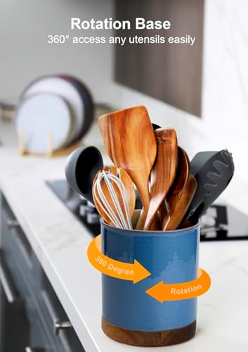 Ceramic Rotating Kitchen Utensil Holder for Countertop (Royal blue)