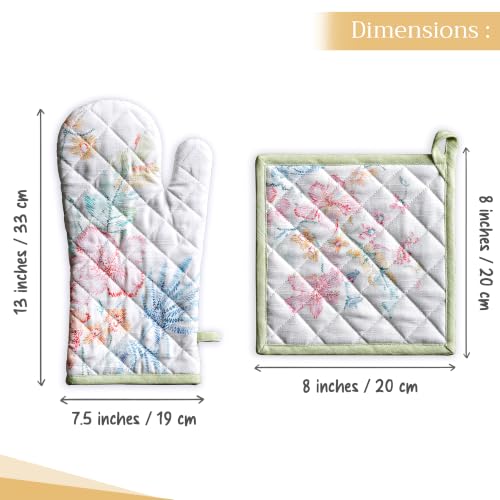 100% Cotton Oven Mitt & Pot Holder Set (102 - Paradise Island / 7.5" x 13" & 8" x 8" (Oven Mitt & Pot Holder))