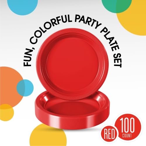Sturdy Red Plastic Plates 9" Party Plates 100 Pcs (9 inch / Red)