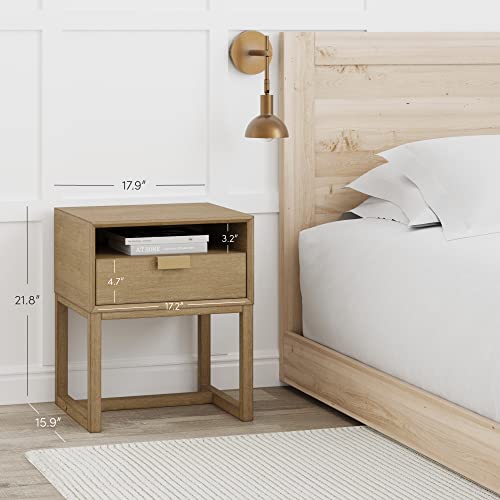 Harper Modern Nightstand Side Accent or End Table with Storage Drawer (Light Brown / Set of 2)