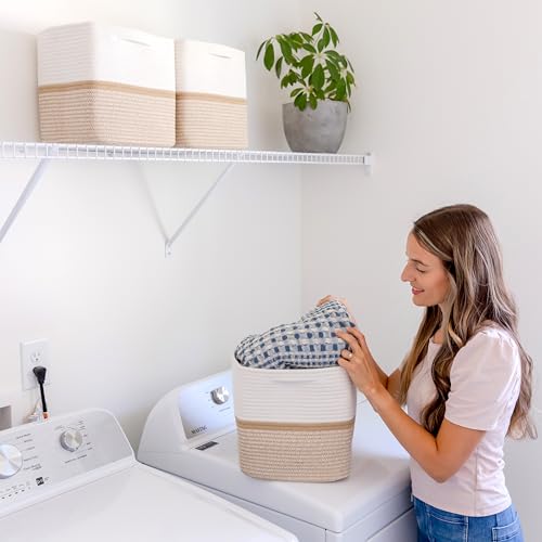 Storage Cubes 11 Inch Cotton Rope Woven Baskets for Organizing (Off White & Tan Brown & Mixed Tan Brown)