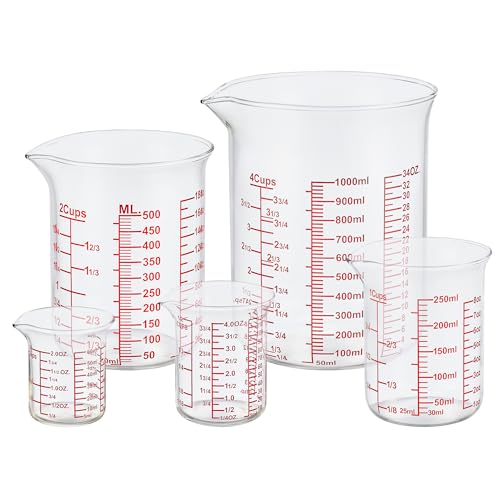 Ackers High Borosilicate Glass Measuring Cup Set with Pour Spout (2oz/4oz/8oz/16oz/32oz Measuring Cup Set)