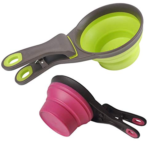 Collapsible Pet Scoop Silicone Measuring Cups Set Sealing Clip