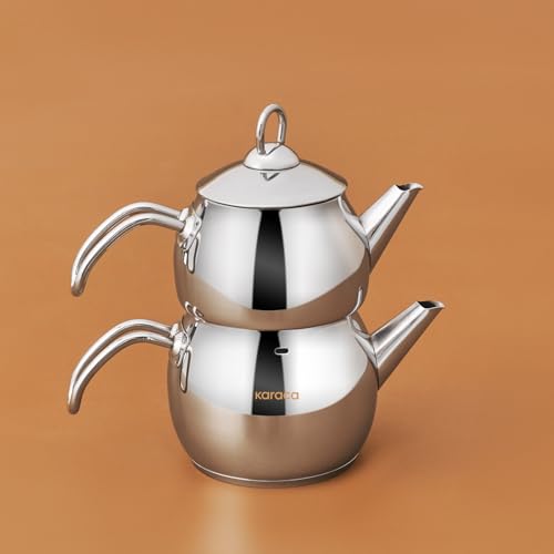 Adelya Stainless Steel Induction Teapot Set with 0.65L Teapot & 1.1L Tea Kettle (Small / Silver)