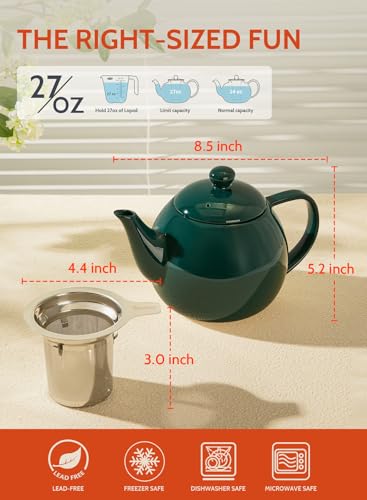 Teapots for Tea (Dark Green / 27oz (with infuser))