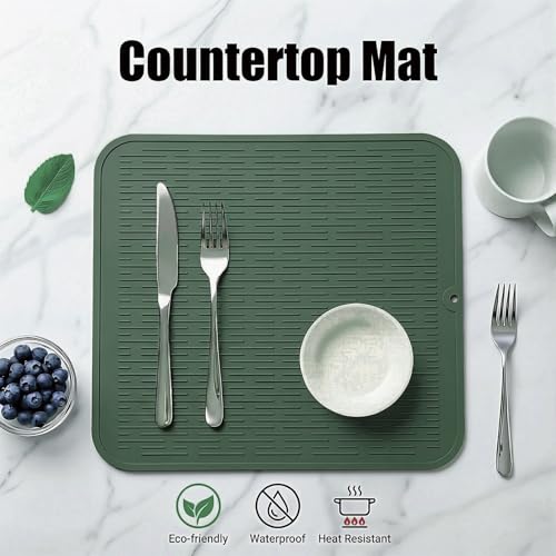 Silicone Dish Drying Mat for Multiple Usage (Green / 18"L x 16"W)