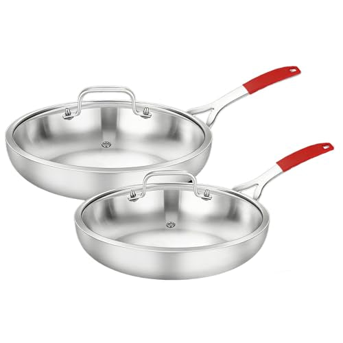 Tri Ply Stainless Steel Frying Pan Set 10.2" 12.2" kitchen skillet (Silver)