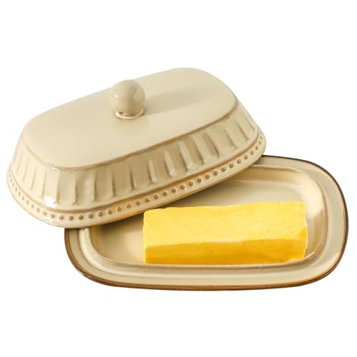 Vintage Butter Dish with Lid (Beige)