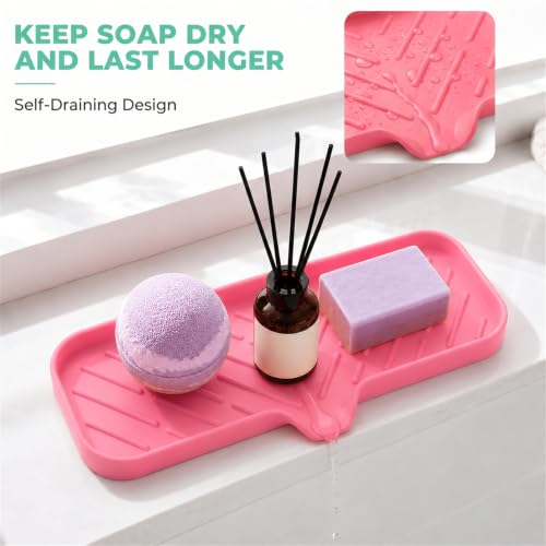 Silicone Soap Dish with Drain Spout (Rose / L(12"×4"))