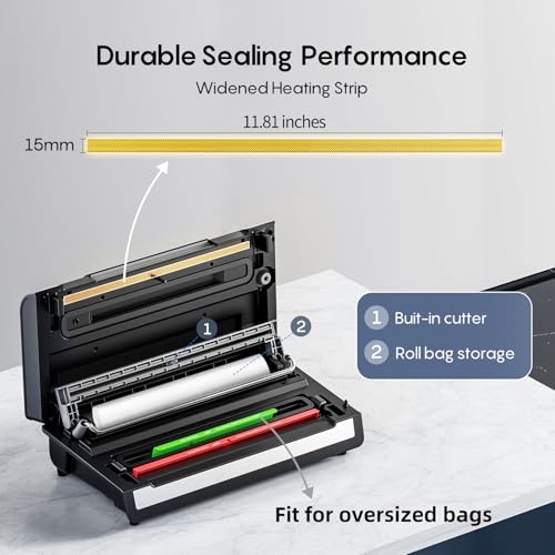 Automatic 95Kpa Food Vacuum Sealer Machine (Black Silver / Large)