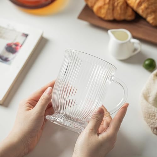 Ribbed Glass Coffee Mugs Set of 4 (Clear Ribbed)