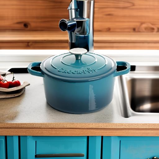 Artisan 3 Quart Round Enameled Cast Iron Dutch Oven (Teal Ombre / 3-Quart)