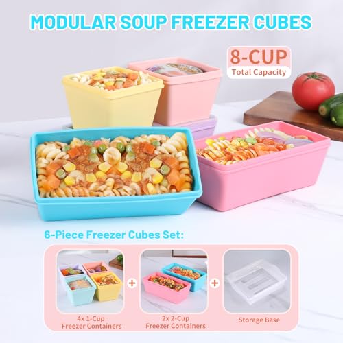 Silicone Freezer Molds with Lids (Pastel Rainbow / 4x 1-Cup & 2x 2-Cup)