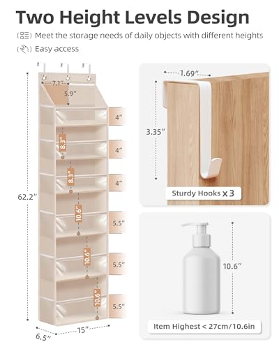Over Door Organizer Hanging Shelves Large Clear Deep Pockets (Oat Beige / 6-Shelves 62.2"H)