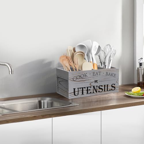 Extra Large Utensil Holder Countertop for Kitchen Counter (Grey)