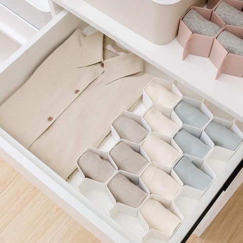 Drawer Divider Organizer Adjustable DIY Grid Honeycomb Drawer Divider for Underwear Belt Scarf Socks White (White)