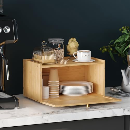 Rattan Bamboo Bread Box for Kitchen Counter Large Capacity Bread Storage Bin Farmhouse Bread Storage Container Rustic Bread Holder