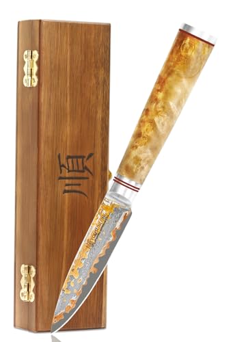 Kitchen Paring Knife 3.5”Japanese Handmade Copper Damascus Steel Blade Fruit Knives (Paring)