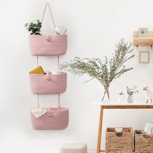Over the Door Hanging Baskets with Button Strap (Pink / 3 tier+Button)
