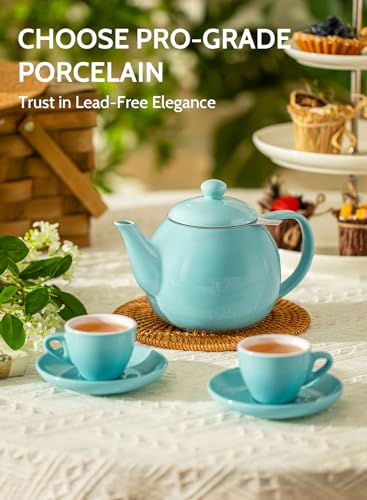 Teapot Porcelain Tea Pot with Stainless Steel Infuser (Turquoise / 27oz (with infuser))