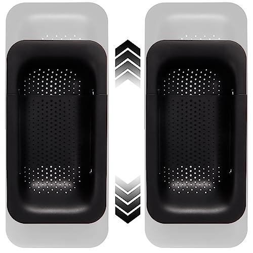 Collapsible Sink Colanders and Strainers Basket Extendable Plastic Fruit Vegetable Strainer Drainer Basket for Kitchen (J-Double Black)
