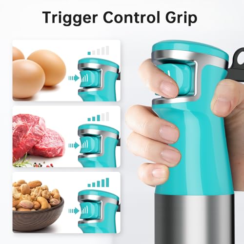 Immersion Blender Handheld 5 in 1 Hand Blender Set 1100W Heavy Duty (Cyan Blue / 5 in 1)