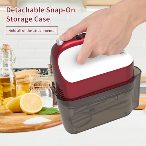 9 Speed Digital Hand Mixer Electric (Red/White)