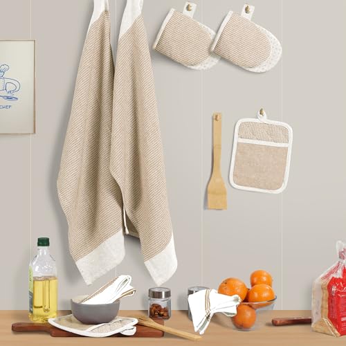 Pot Holders and Oven Mitts (02: Oven Mitts - Beige / Oven Mitt Set - 8 Pack)