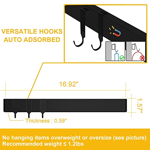 Black Magnetic Knife Strip for Refrigerator (01.17inch Black with Hooks)