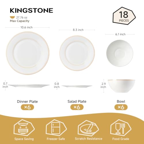 18Pcs Gold Trim White Bone China Set (White-gold trim / service for 6-18pcs)
