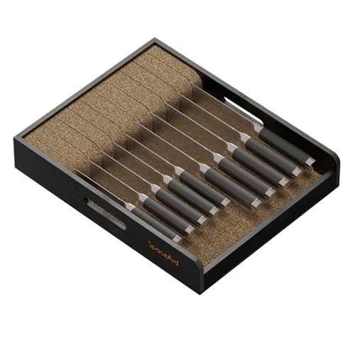 Large Knife Drawer Organizer Bamboo Insert Dock (Black, Large)