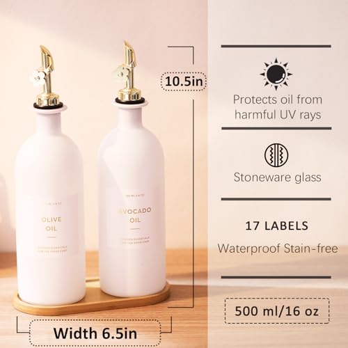 Olive Oil Dispenser for Kitchen (16oz-White&Gold Spout+Tray / 16 fl oz)
