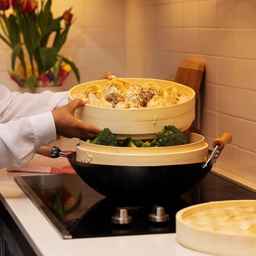 2 Tier Bamboo Steamer Baskets (10 inch - bamboo)