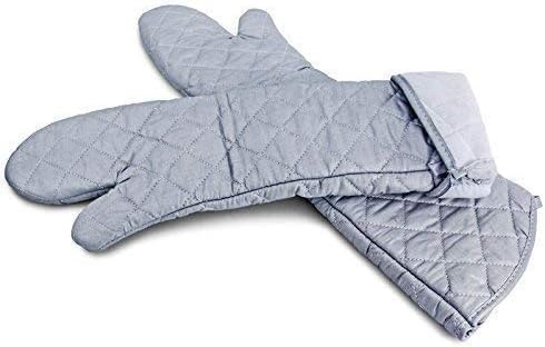 Extra Long 23 Inch Heat Resistant Oven Gloves New Cotton Oven Mitts Kitchen Gloves High Temperature Cooking Tool BBQ Gloves (Silver / 23 Inch)