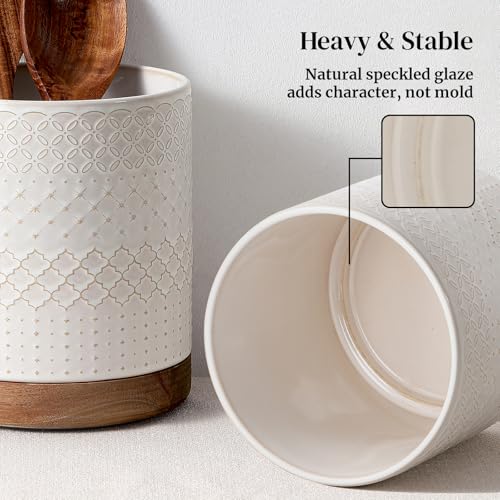 360° Rotating Extra Large Cooking Utensil Holder (White Embossed / 7.6 Inch)