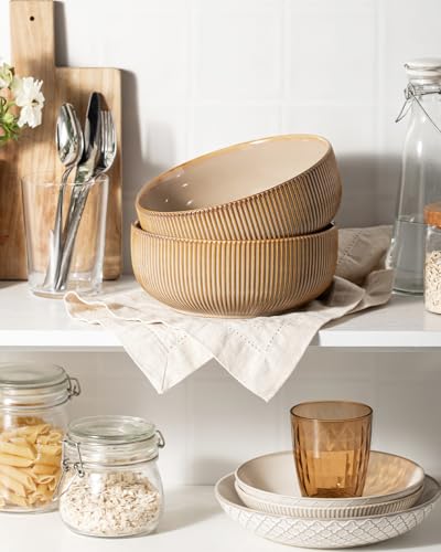 Large Serving Bowls (Embossed Stripes (Vintage Yellow) / 8")