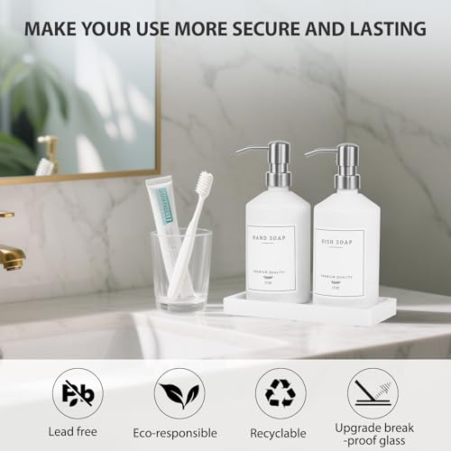 White Glass Soap Dispenser for Kitchen (White Bottle + Silver Pump)